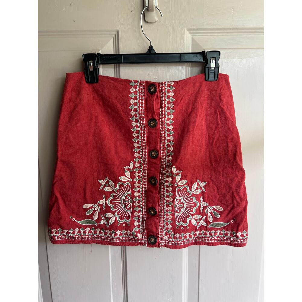 Blue Rain Francescas Linen Mini Skirt Embroidered Womens Small